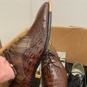 Men’s sz 12 Brown Two-Tone Snake, Gator & Gold Lemon Peppa Steppas